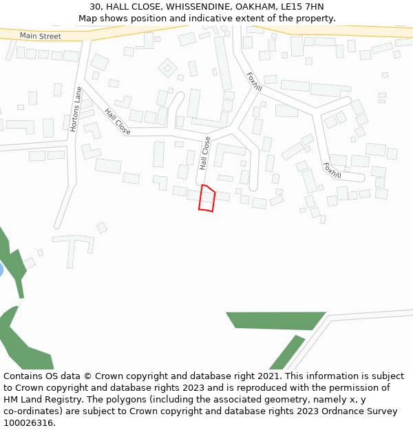 30, HALL CLOSE, WHISSENDINE, OAKHAM, LE15 7HN: Location map and indicative extent of plot