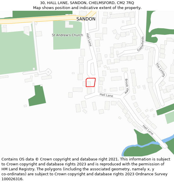 30, HALL LANE, SANDON, CHELMSFORD, CM2 7RQ: Location map and indicative extent of plot