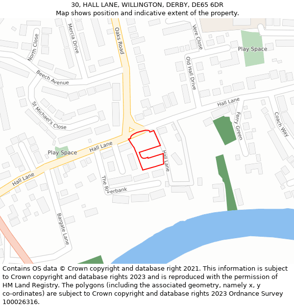 30, HALL LANE, WILLINGTON, DERBY, DE65 6DR: Location map and indicative extent of plot