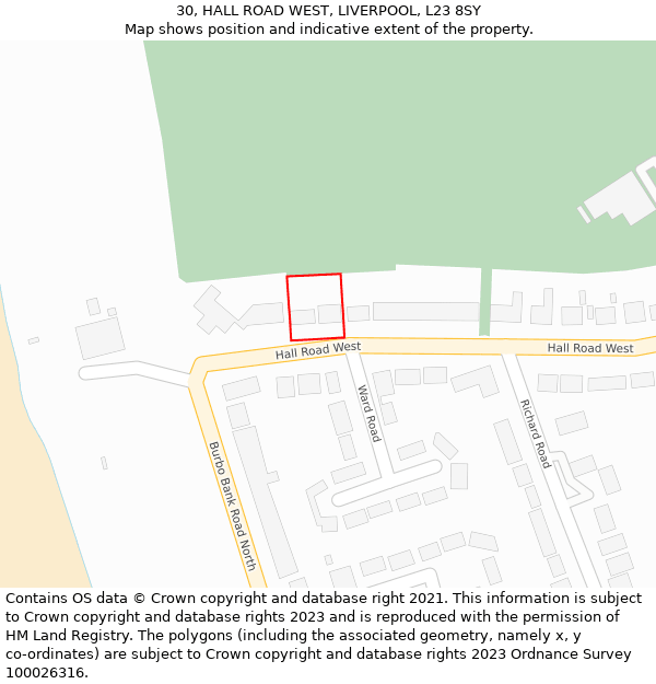 30, HALL ROAD WEST, LIVERPOOL, L23 8SY: Location map and indicative extent of plot