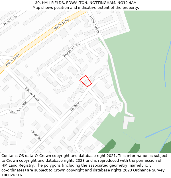 30, HALLFIELDS, EDWALTON, NOTTINGHAM, NG12 4AA: Location map and indicative extent of plot