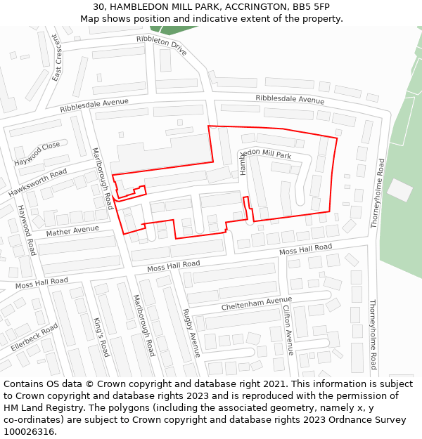30, HAMBLEDON MILL PARK, ACCRINGTON, BB5 5FP: Location map and indicative extent of plot