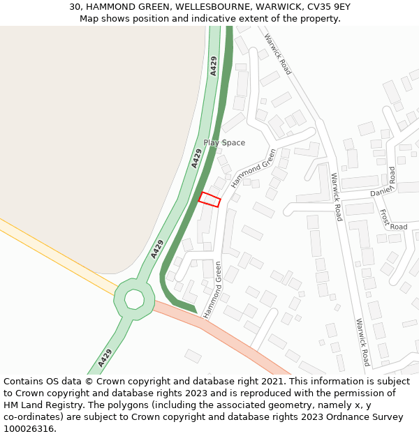 30, HAMMOND GREEN, WELLESBOURNE, WARWICK, CV35 9EY: Location map and indicative extent of plot