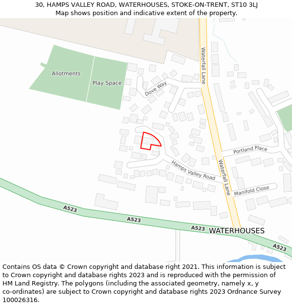 30, HAMPS VALLEY ROAD, WATERHOUSES, STOKE-ON-TRENT, ST10 3LJ: Location map and indicative extent of plot