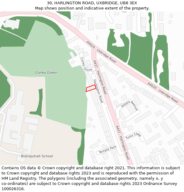 30, HARLINGTON ROAD, UXBRIDGE, UB8 3EX: Location map and indicative extent of plot