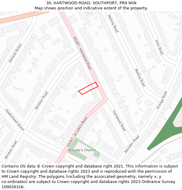 30, HARTWOOD ROAD, SOUTHPORT, PR9 9AN: Location map and indicative extent of plot