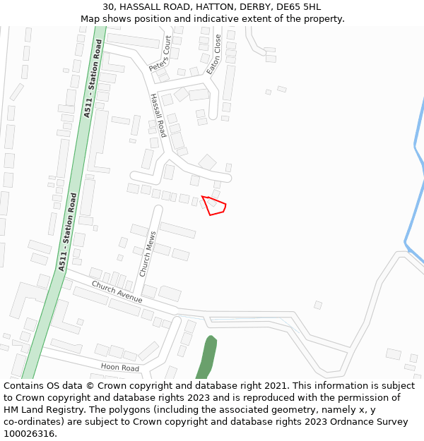 30, HASSALL ROAD, HATTON, DERBY, DE65 5HL: Location map and indicative extent of plot
