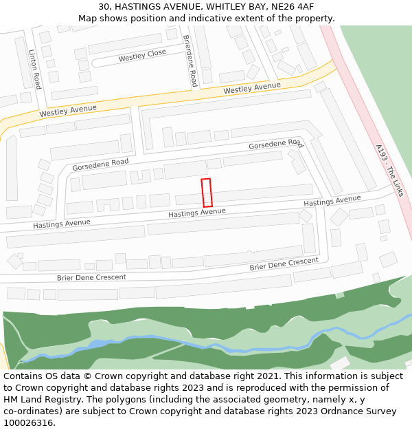 30, HASTINGS AVENUE, WHITLEY BAY, NE26 4AF: Location map and indicative extent of plot