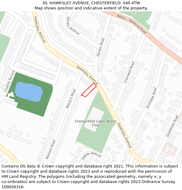 30, HAWKSLEY AVENUE, CHESTERFIELD, S40 4TW: Location map and indicative extent of plot