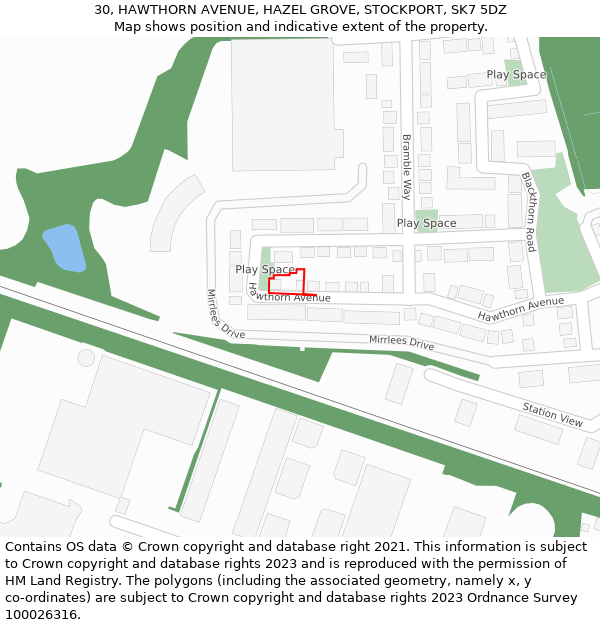 30, HAWTHORN AVENUE, HAZEL GROVE, STOCKPORT, SK7 5DZ: Location map and indicative extent of plot