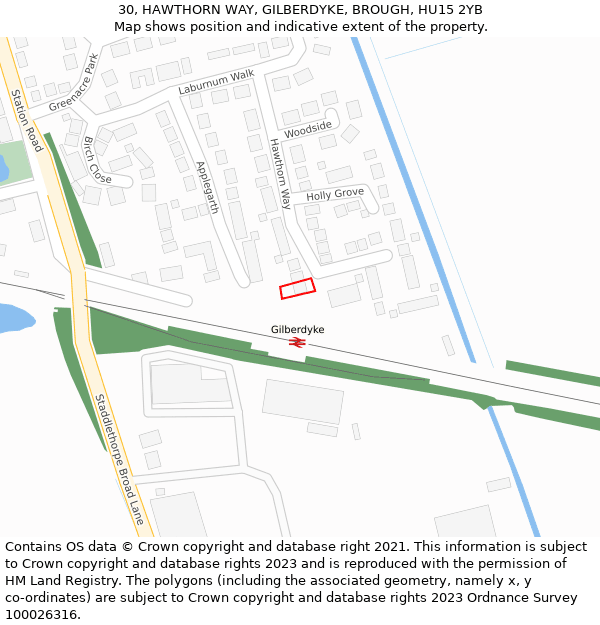 30, HAWTHORN WAY, GILBERDYKE, BROUGH, HU15 2YB: Location map and indicative extent of plot