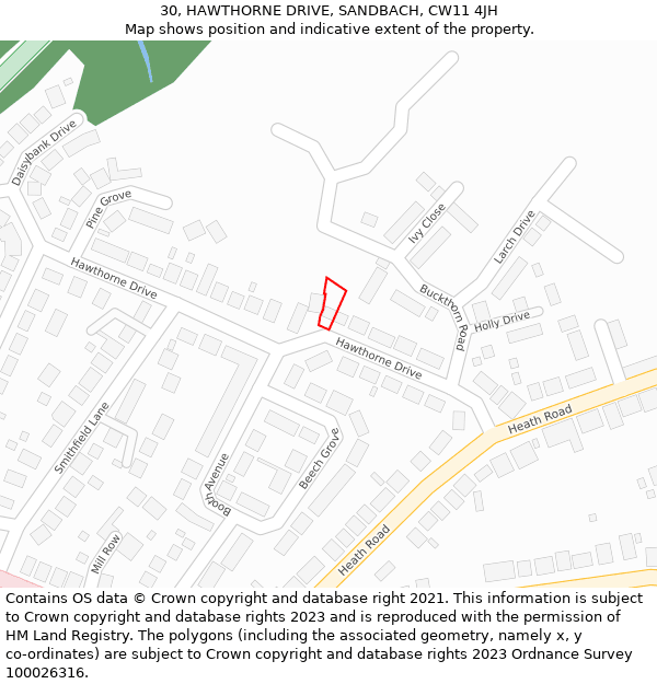 30, HAWTHORNE DRIVE, SANDBACH, CW11 4JH: Location map and indicative extent of plot