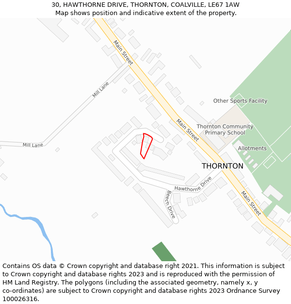 30, HAWTHORNE DRIVE, THORNTON, COALVILLE, LE67 1AW: Location map and indicative extent of plot