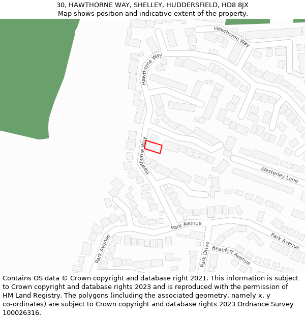 30, HAWTHORNE WAY, SHELLEY, HUDDERSFIELD, HD8 8JX: Location map and indicative extent of plot