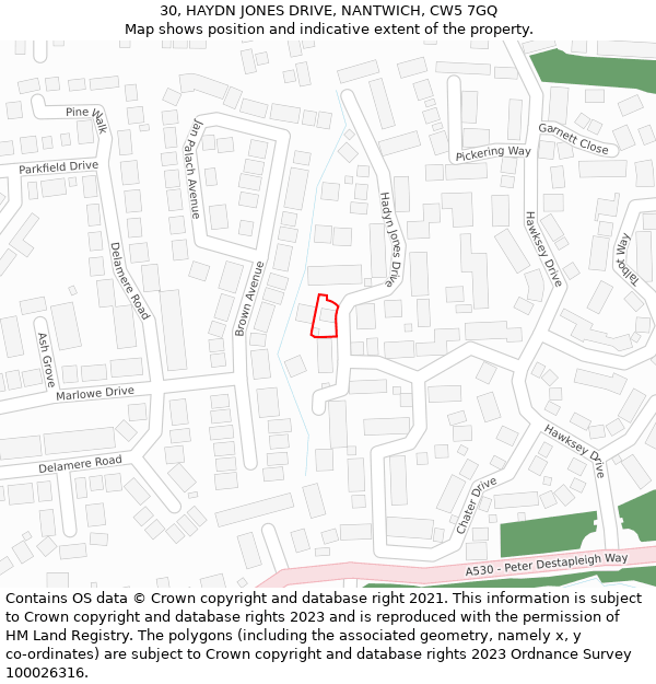 30, HAYDN JONES DRIVE, NANTWICH, CW5 7GQ: Location map and indicative extent of plot