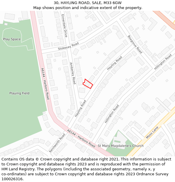 30, HAYLING ROAD, SALE, M33 6GW: Location map and indicative extent of plot