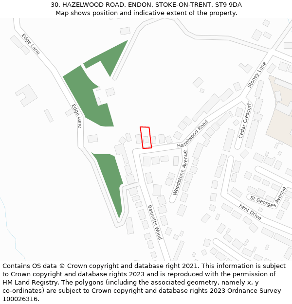 30, HAZELWOOD ROAD, ENDON, STOKE-ON-TRENT, ST9 9DA: Location map and indicative extent of plot