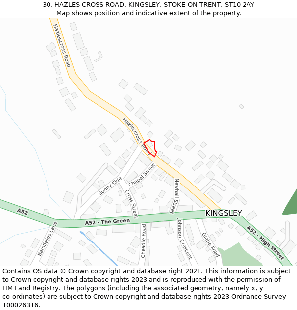 30, HAZLES CROSS ROAD, KINGSLEY, STOKE-ON-TRENT, ST10 2AY: Location map and indicative extent of plot