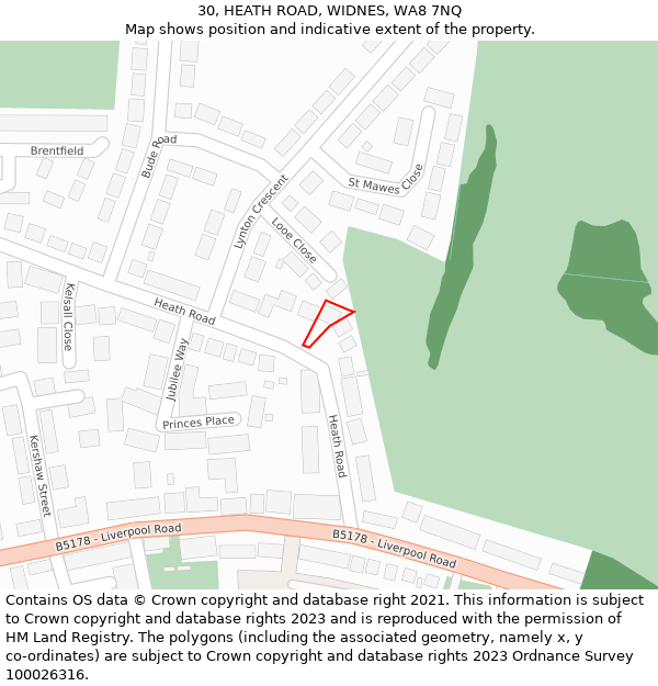 30, HEATH ROAD, WIDNES, WA8 7NQ: Location map and indicative extent of plot