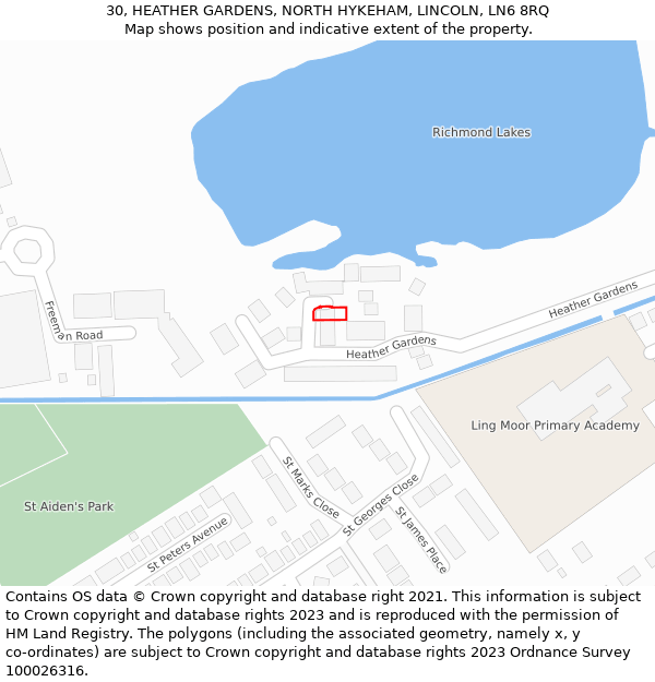 30, HEATHER GARDENS, NORTH HYKEHAM, LINCOLN, LN6 8RQ: Location map and indicative extent of plot