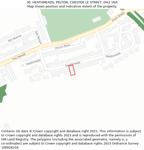 30, HEATHMEADS, PELTON, CHESTER LE STREET, DH2 1NA: Location map and indicative extent of plot