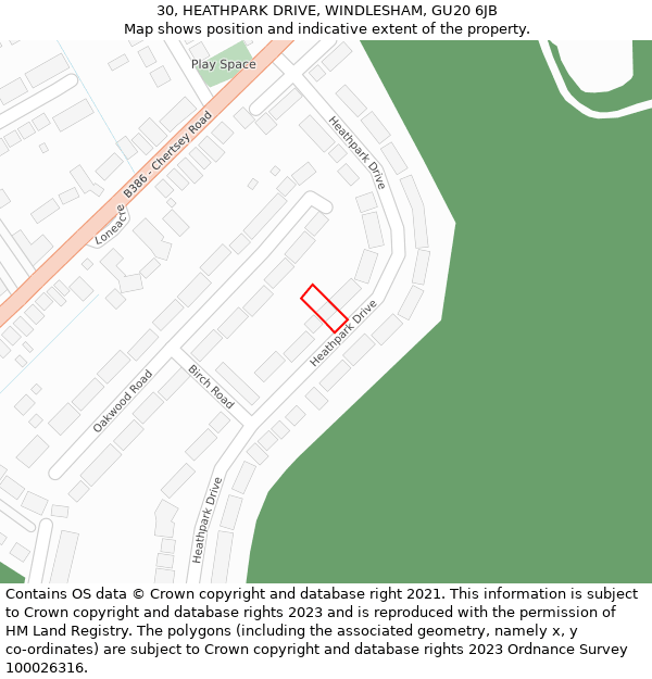 30, HEATHPARK DRIVE, WINDLESHAM, GU20 6JB: Location map and indicative extent of plot