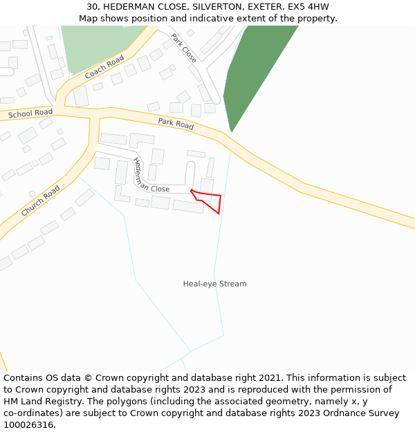 30, HEDERMAN CLOSE, SILVERTON, EXETER, EX5 4HW: Location map and indicative extent of plot