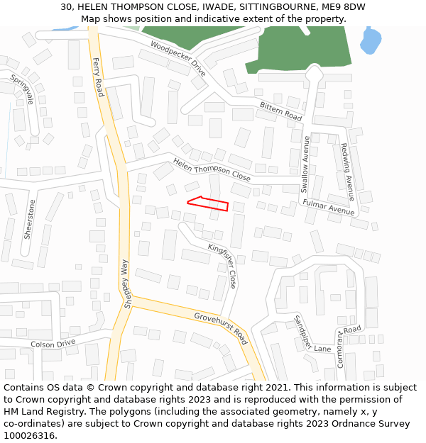 30, HELEN THOMPSON CLOSE, IWADE, SITTINGBOURNE, ME9 8DW: Location map and indicative extent of plot