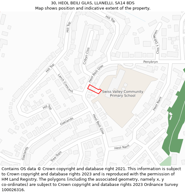 30, HEOL BEILI GLAS, LLANELLI, SA14 8DS: Location map and indicative extent of plot