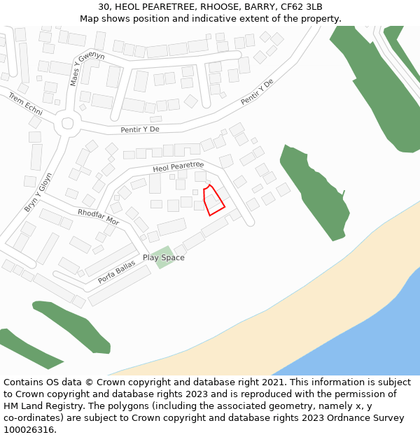 30, HEOL PEARETREE, RHOOSE, BARRY, CF62 3LB: Location map and indicative extent of plot