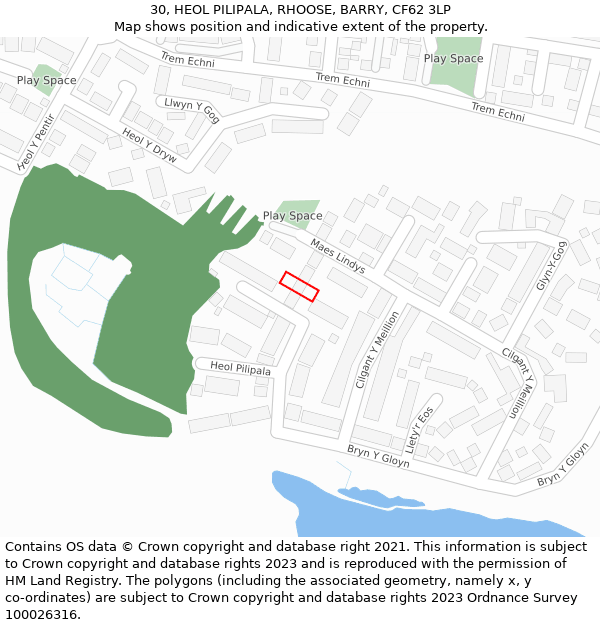 30, HEOL PILIPALA, RHOOSE, BARRY, CF62 3LP: Location map and indicative extent of plot