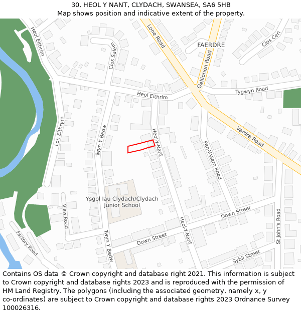 30, HEOL Y NANT, CLYDACH, SWANSEA, SA6 5HB: Location map and indicative extent of plot