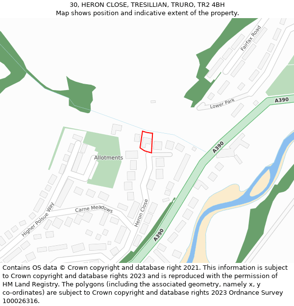 30, HERON CLOSE, TRESILLIAN, TRURO, TR2 4BH: Location map and indicative extent of plot