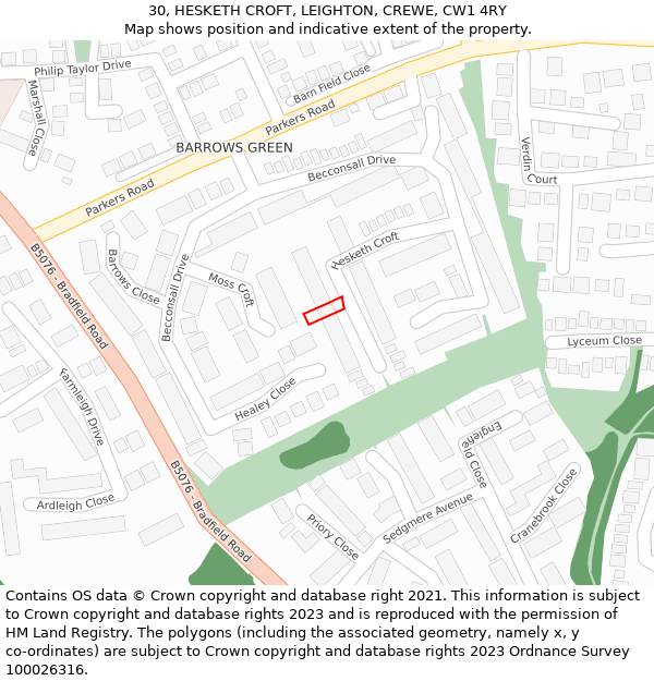 30, HESKETH CROFT, LEIGHTON, CREWE, CW1 4RY: Location map and indicative extent of plot