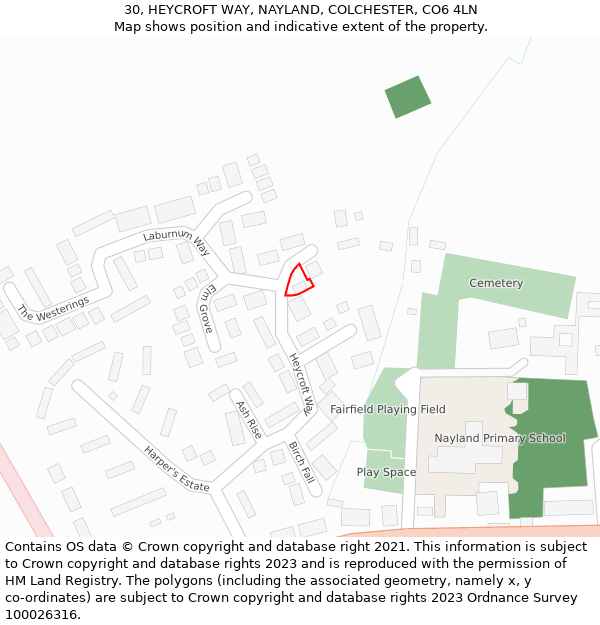 30, HEYCROFT WAY, NAYLAND, COLCHESTER, CO6 4LN: Location map and indicative extent of plot