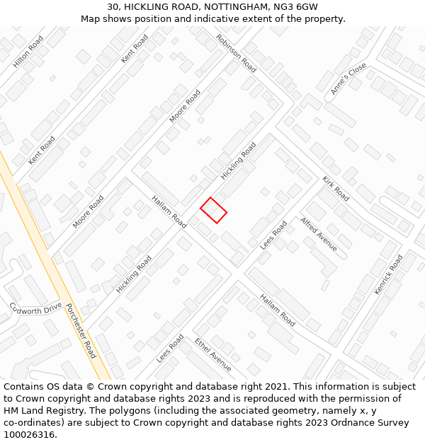 30, HICKLING ROAD, NOTTINGHAM, NG3 6GW: Location map and indicative extent of plot