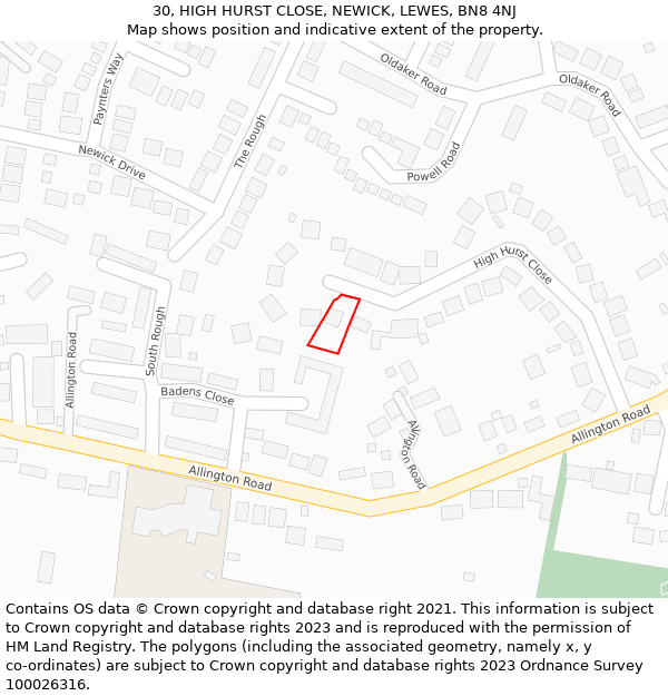 30, HIGH HURST CLOSE, NEWICK, LEWES, BN8 4NJ: Location map and indicative extent of plot