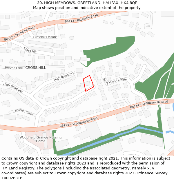 30, HIGH MEADOWS, GREETLAND, HALIFAX, HX4 8QF: Location map and indicative extent of plot