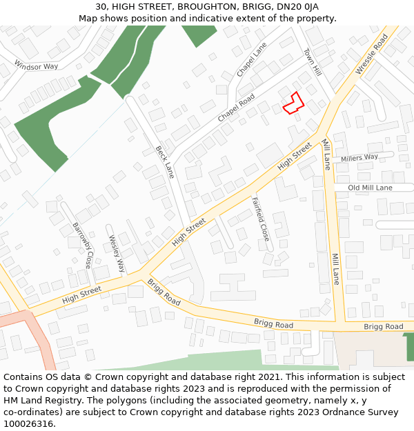 30, HIGH STREET, BROUGHTON, BRIGG, DN20 0JA: Location map and indicative extent of plot