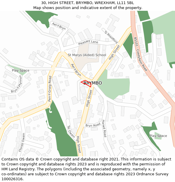 30, HIGH STREET, BRYMBO, WREXHAM, LL11 5BL: Location map and indicative extent of plot