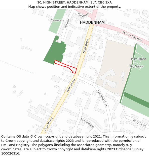 30, HIGH STREET, HADDENHAM, ELY, CB6 3XA: Location map and indicative extent of plot