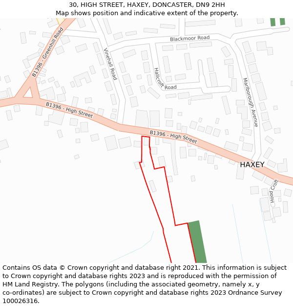 30, HIGH STREET, HAXEY, DONCASTER, DN9 2HH: Location map and indicative extent of plot