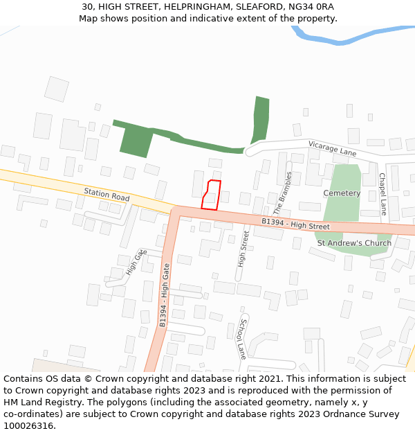 30, HIGH STREET, HELPRINGHAM, SLEAFORD, NG34 0RA: Location map and indicative extent of plot