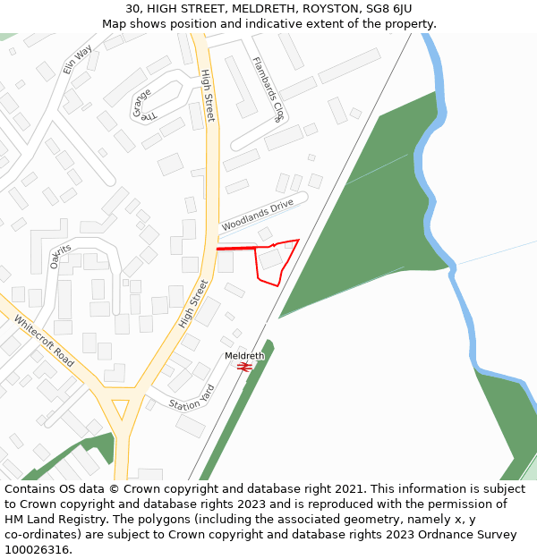 30, HIGH STREET, MELDRETH, ROYSTON, SG8 6JU: Location map and indicative extent of plot