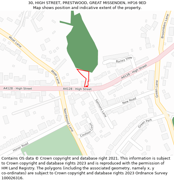 30, HIGH STREET, PRESTWOOD, GREAT MISSENDEN, HP16 9ED: Location map and indicative extent of plot