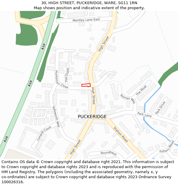 30, HIGH STREET, PUCKERIDGE, WARE, SG11 1RN: Location map and indicative extent of plot