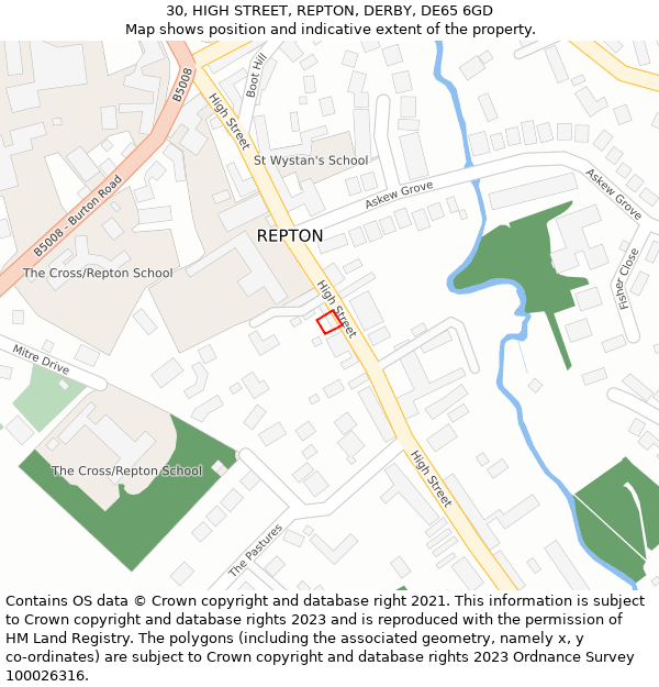 30, HIGH STREET, REPTON, DERBY, DE65 6GD: Location map and indicative extent of plot