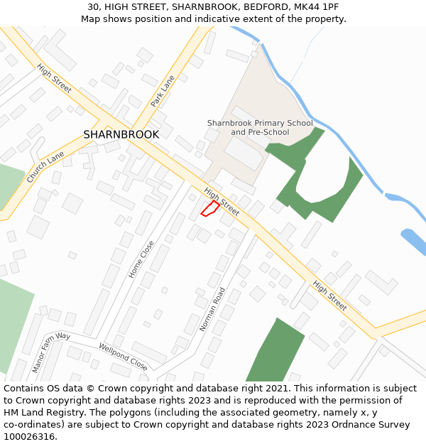30, HIGH STREET, SHARNBROOK, BEDFORD, MK44 1PF: Location map and indicative extent of plot