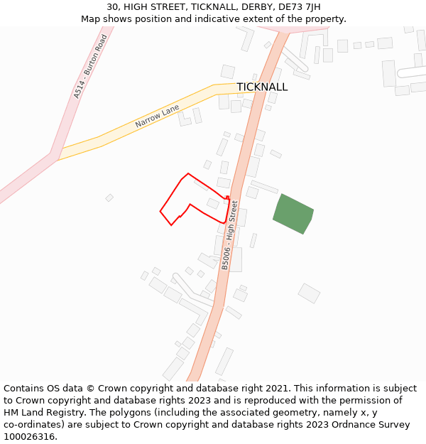 30, HIGH STREET, TICKNALL, DERBY, DE73 7JH: Location map and indicative extent of plot