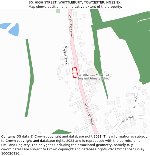 30, HIGH STREET, WHITTLEBURY, TOWCESTER, NN12 8XJ: Location map and indicative extent of plot